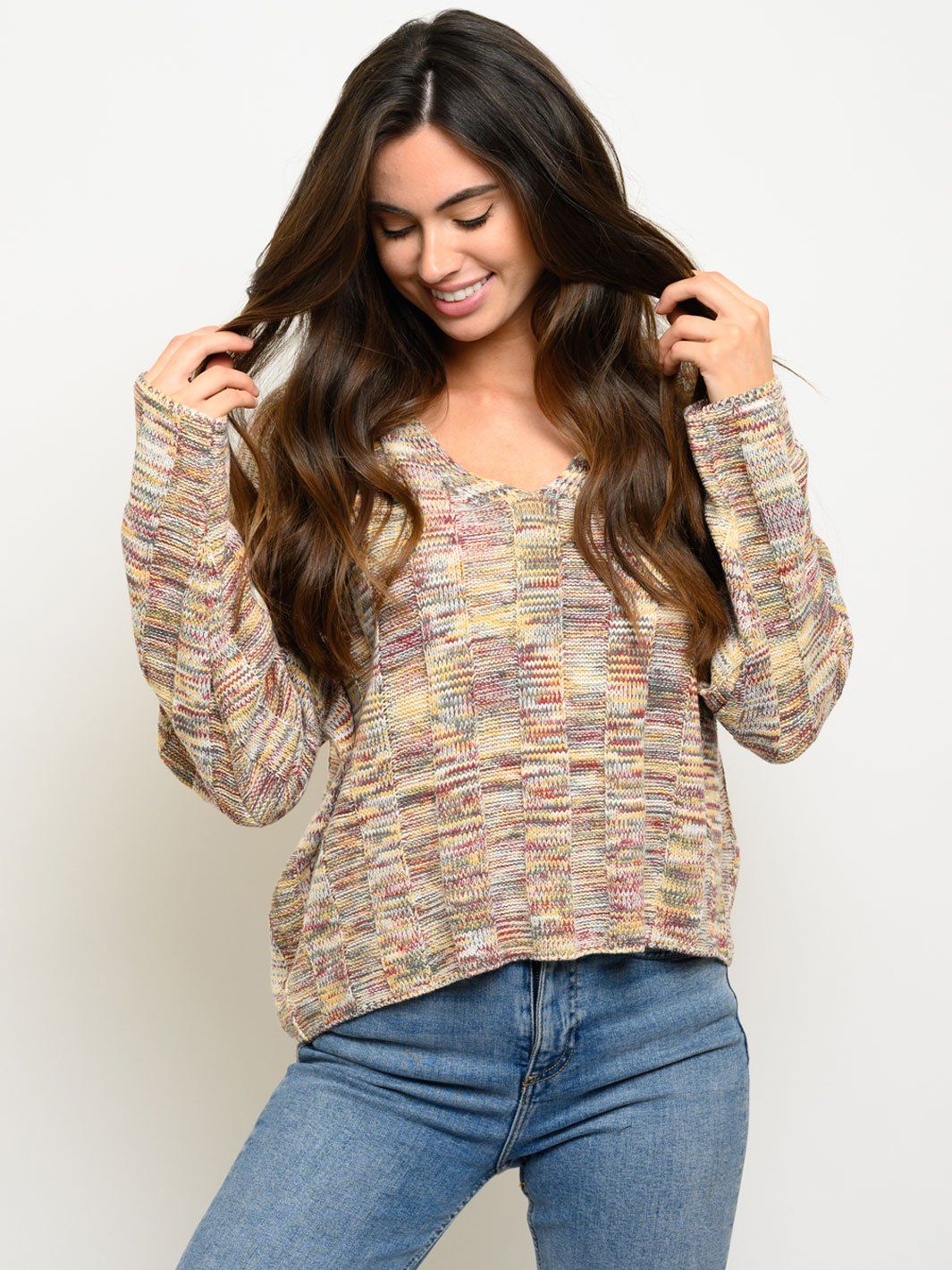 WOMEN'S MULTI COLOR V-NECK SWEATER