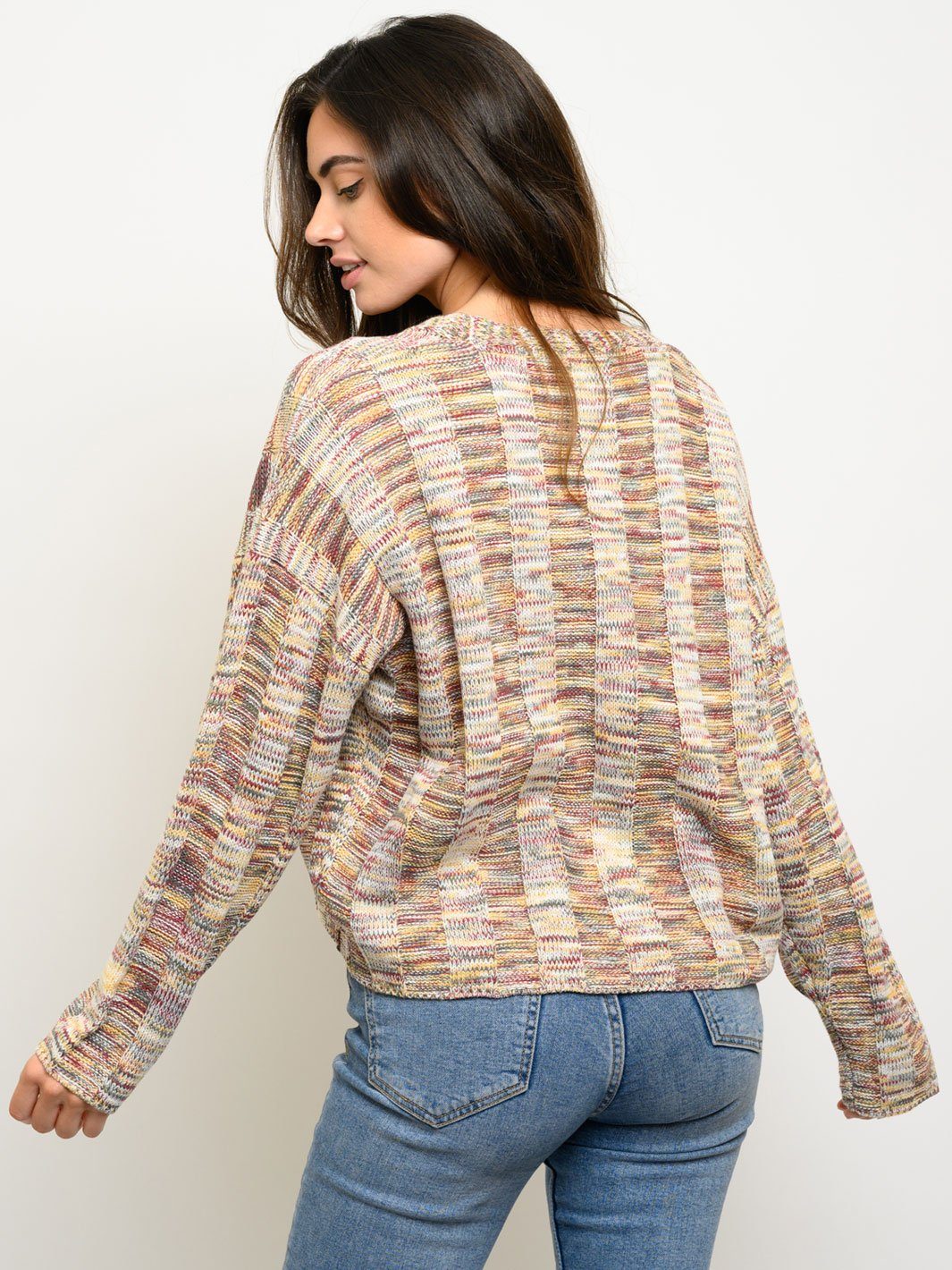 WOMEN'S MULTI COLOR V-NECK SWEATER