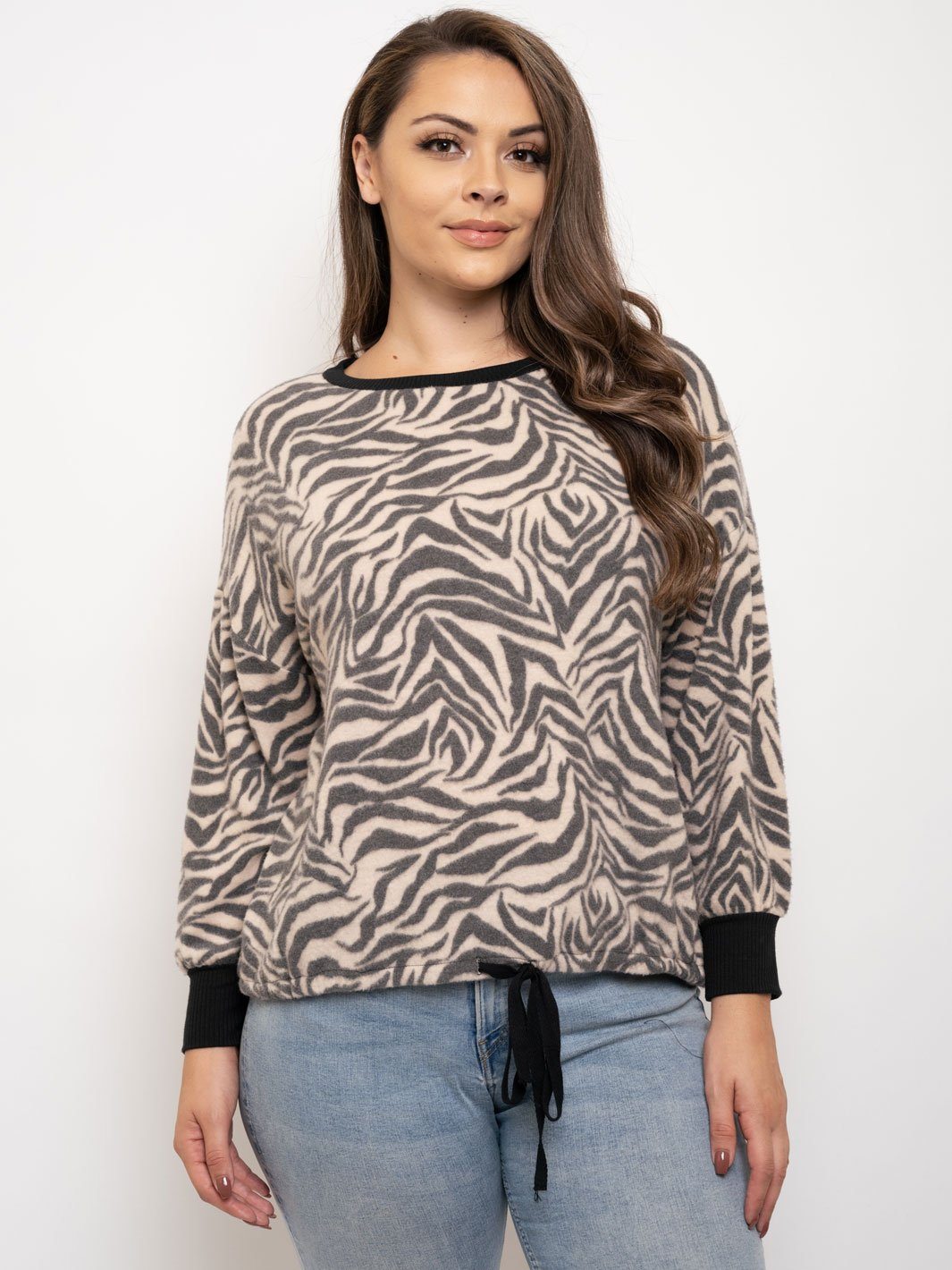 PLUS SIZE ZEBRA PRINT SWEATSHIRT TOP