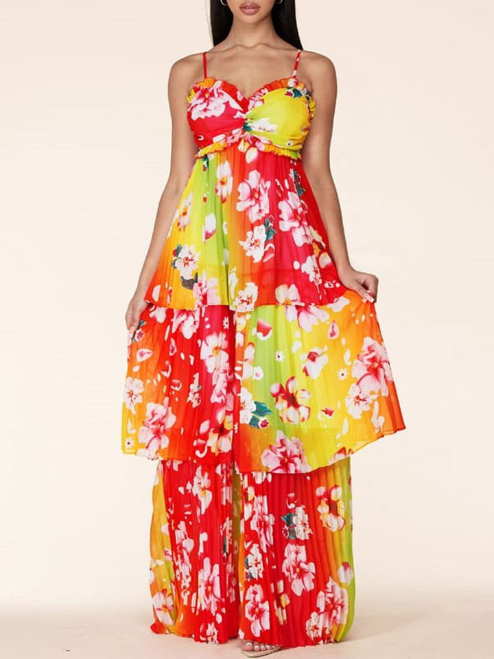 WOMEN'S SLEEVELESS RUFFLE TIERED MAXI DRESS