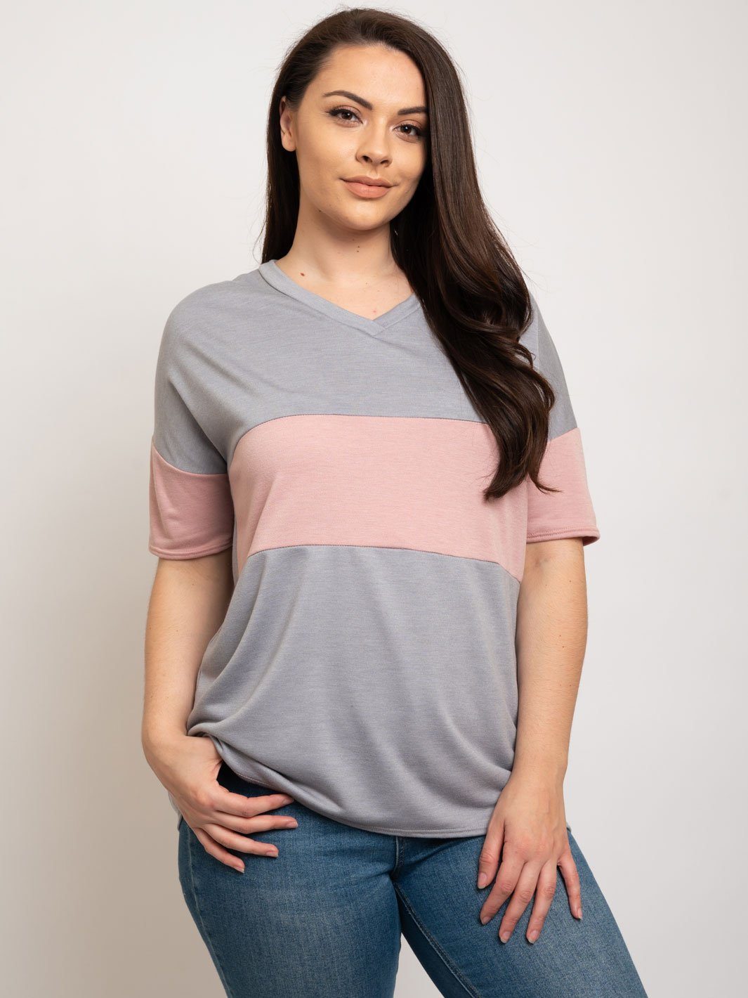 PLUS SIZE COLOR BLOCK MULTI TOP