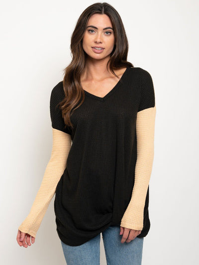 WOMEN'S ABSTRACT COLOR WAFFLE TOP