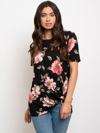 WOMEN'S FLORAL FRONT KNOT TUNIC TOP