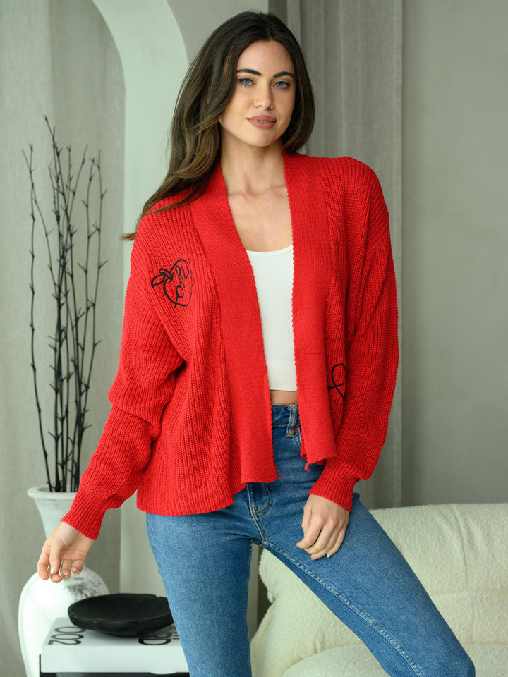 WOMEN'S LONG SLEEVE OPEN EMBROIDERY DETAIL SWEATER CARDIGAN