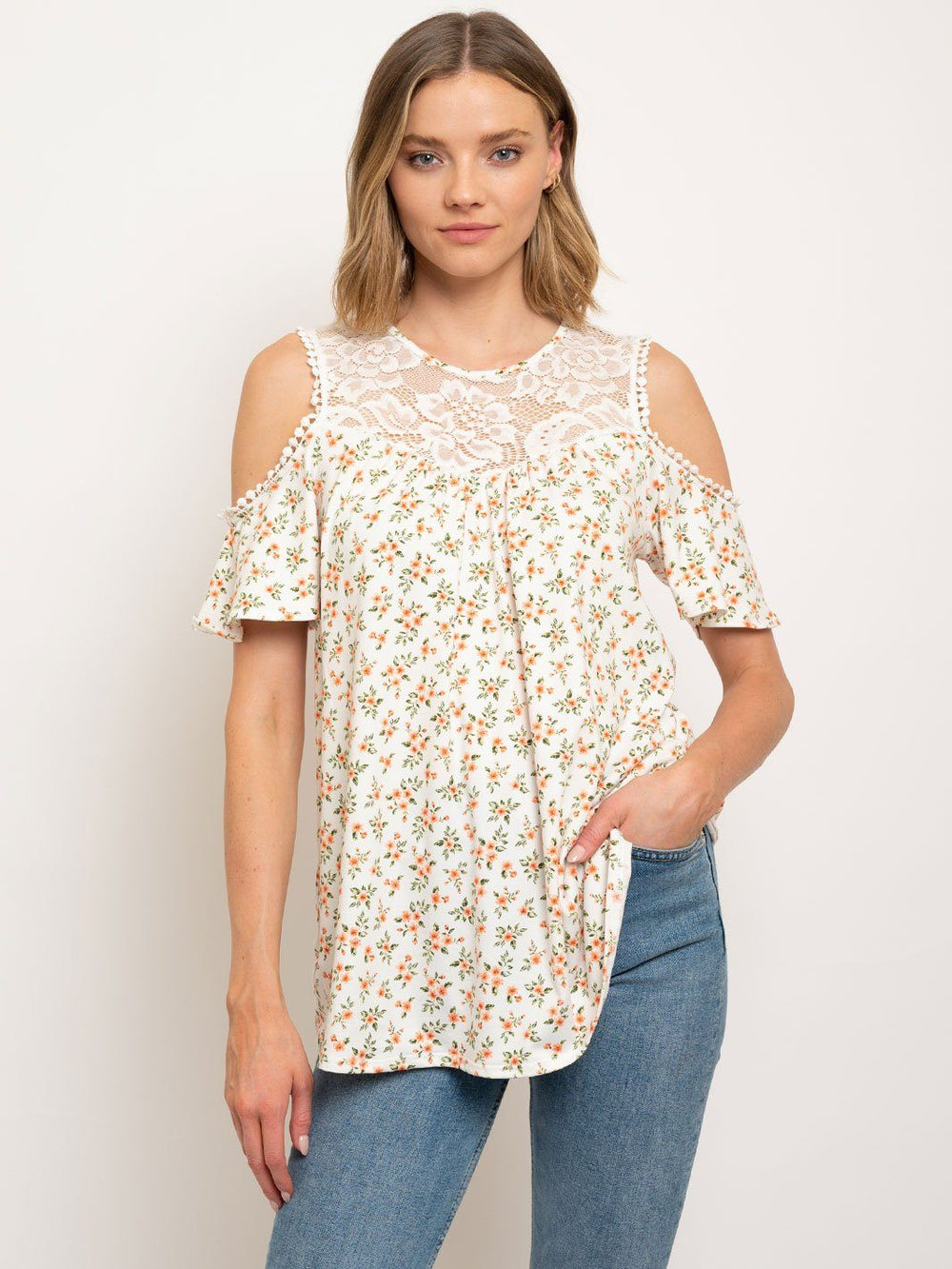 WOMEN'S COLD SHOULDER DITSY FLORAL TOP
