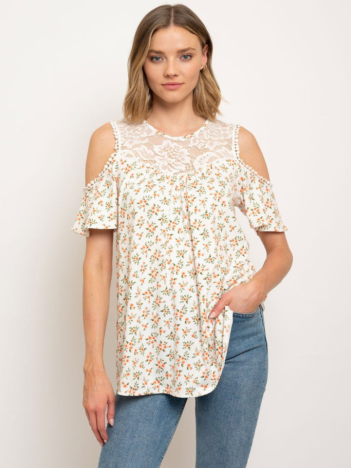 WOMEN'S COLD SHOULDER DITSY FLORAL TOP