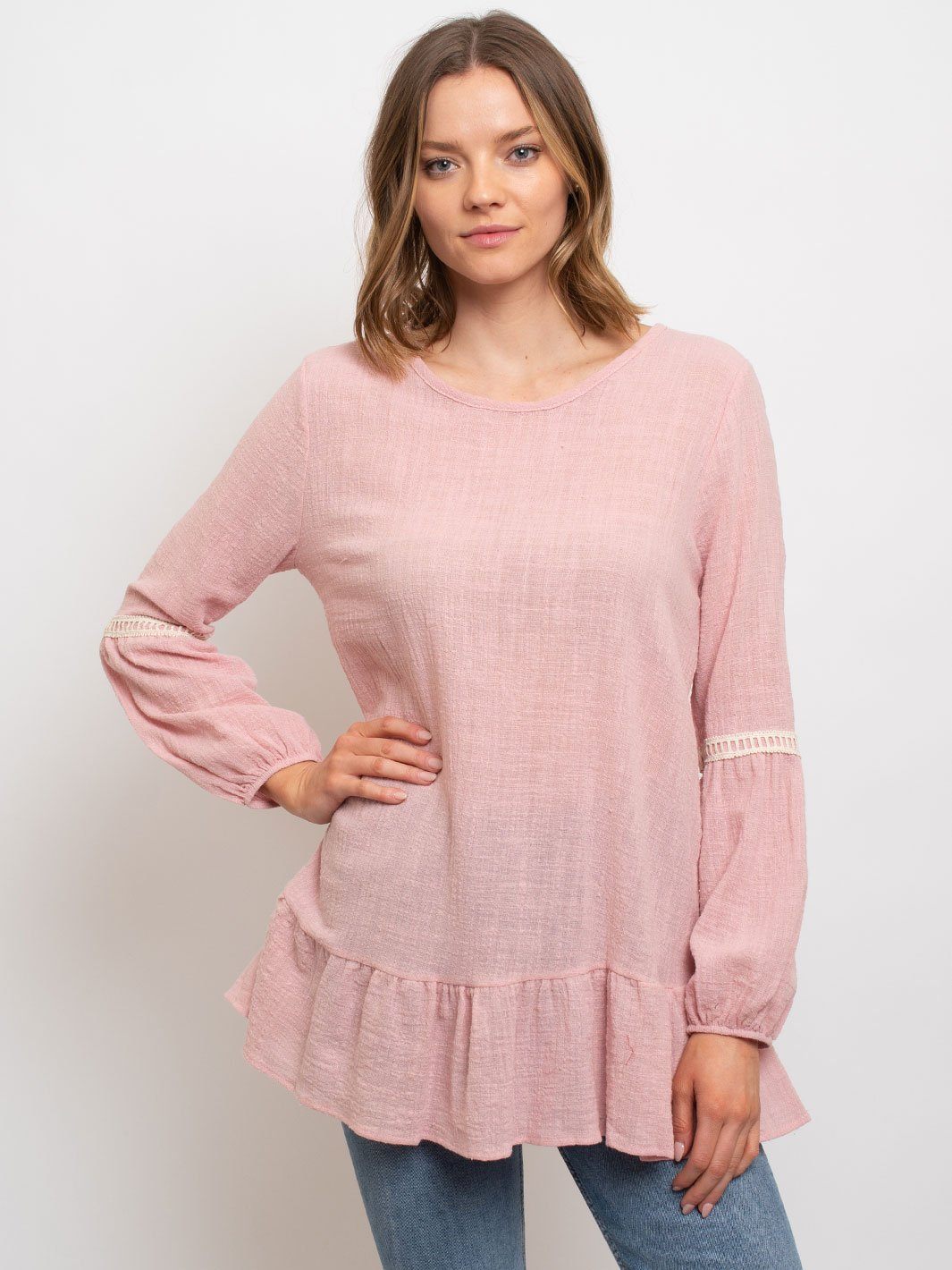 WOMEN'S LONG SLEEVE CROCKET DETAIL SLEEVES TOP