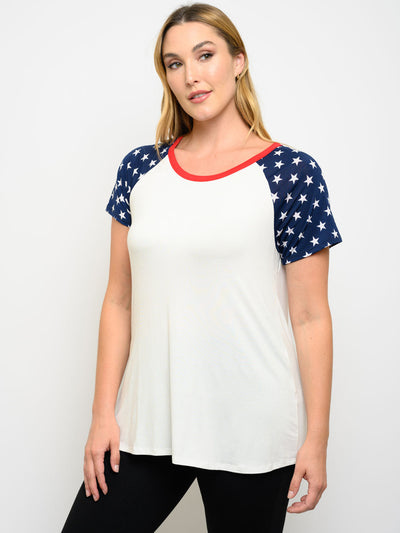 PLUS SIZE SHORT SLEEVE STARS PRINT TOP