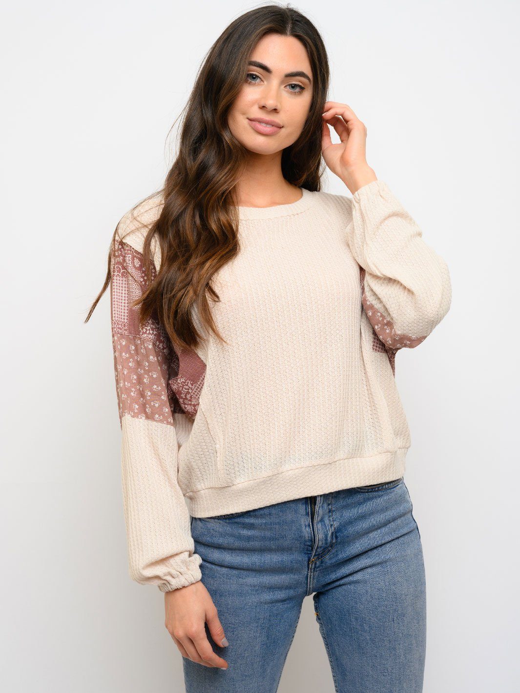 WOMEN'S LONG SLEEVE MULTI PRINT TOP