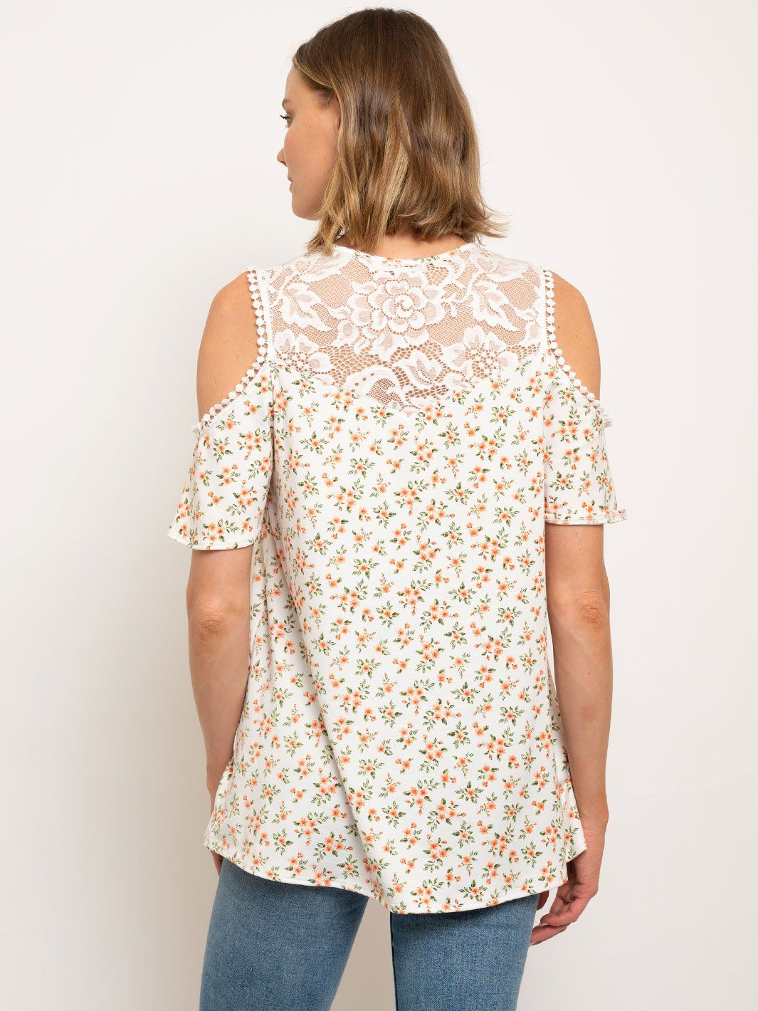 WOMEN'S COLD SHOULDER DITSY FLORAL TOP