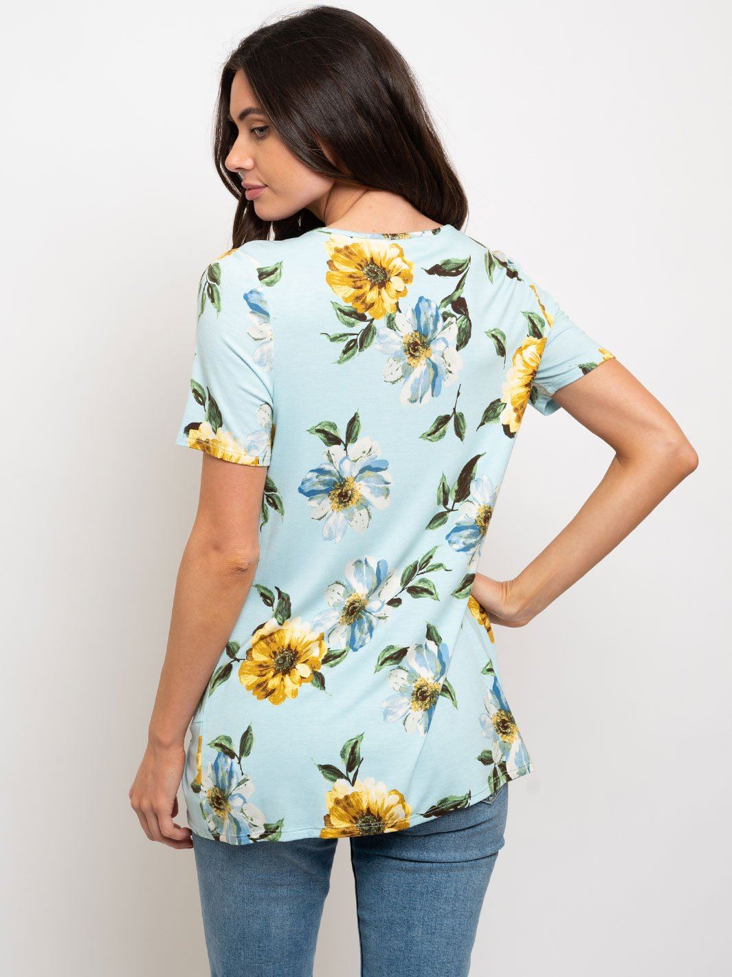 WOMEN'S FLORAL FRONT KNOT TUNIC TOP