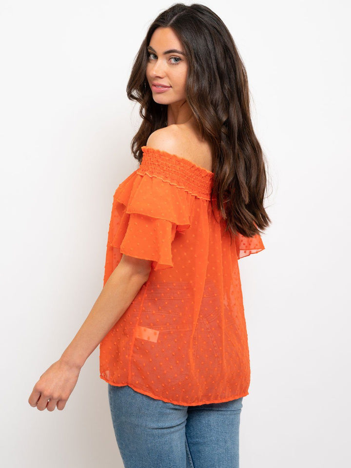 WOMEN'S OFF SHOULDER SWISS DOTS TOP