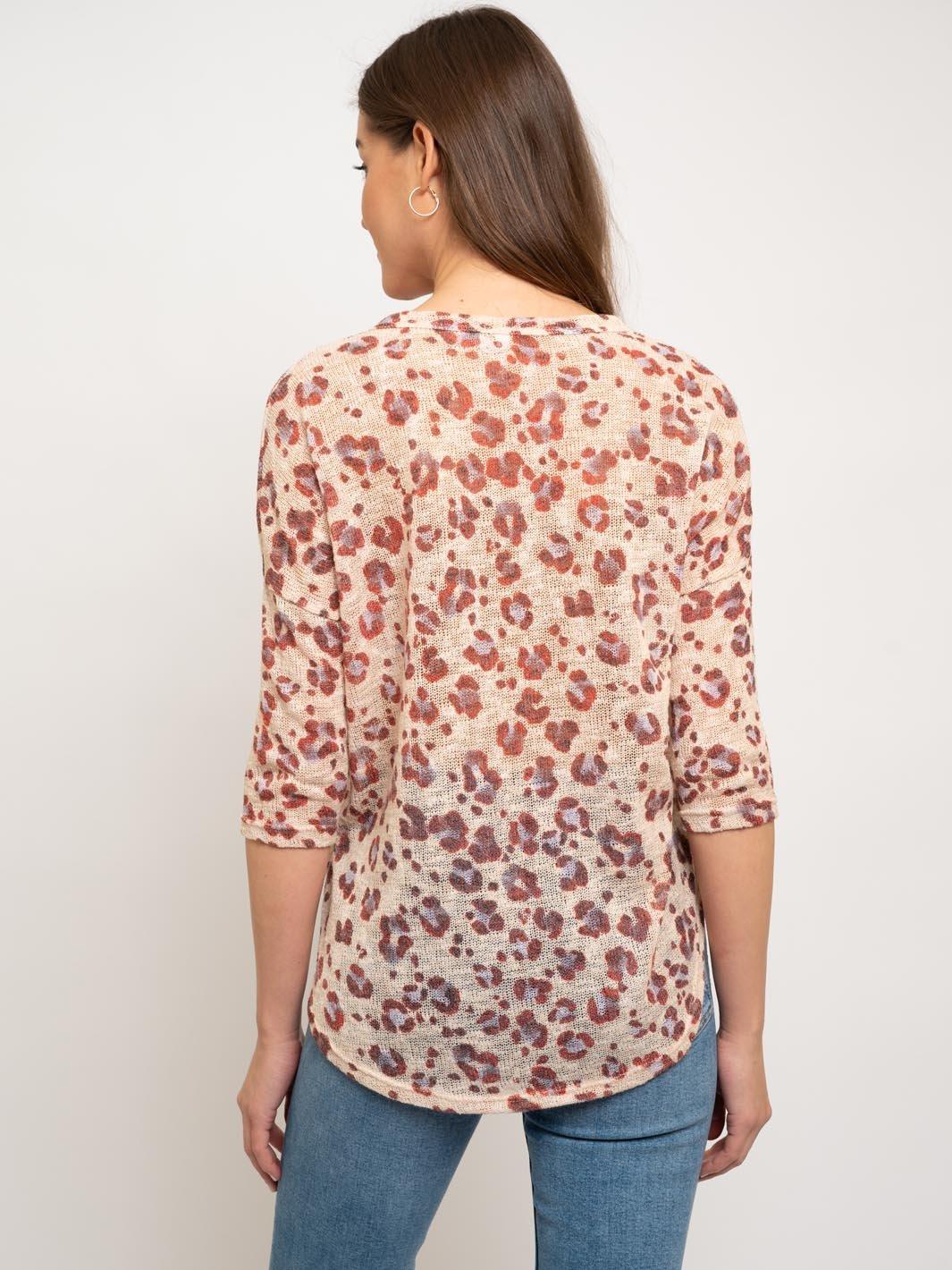 WOMEN'S ANIMAL PRINT 3/4 SLEEVE TOP