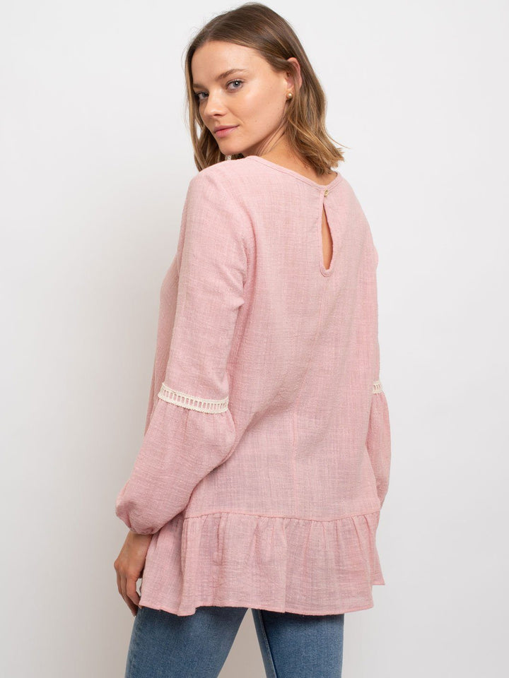 WOMEN'S LONG SLEEVE CROCKET DETAIL SLEEVES TOP