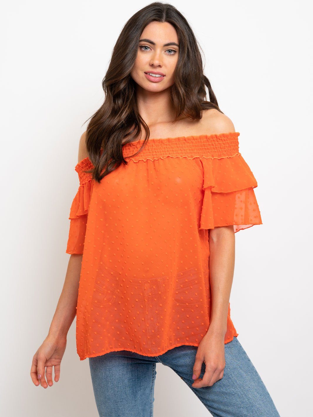 WOMEN'S OFF SHOULDER SWISS DOTS TOP
