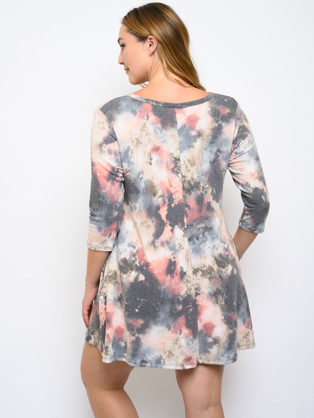 PLUS SIZE 3/4 SLEEVE TIE DYE MINI DRESS