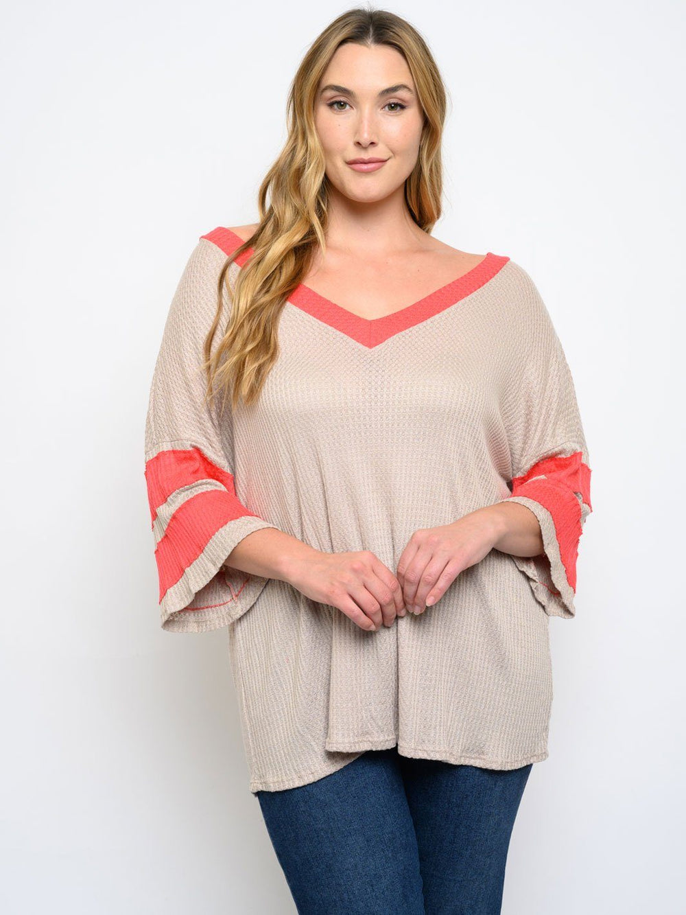 PLUS LONG SLEEVE V-NECK TOP