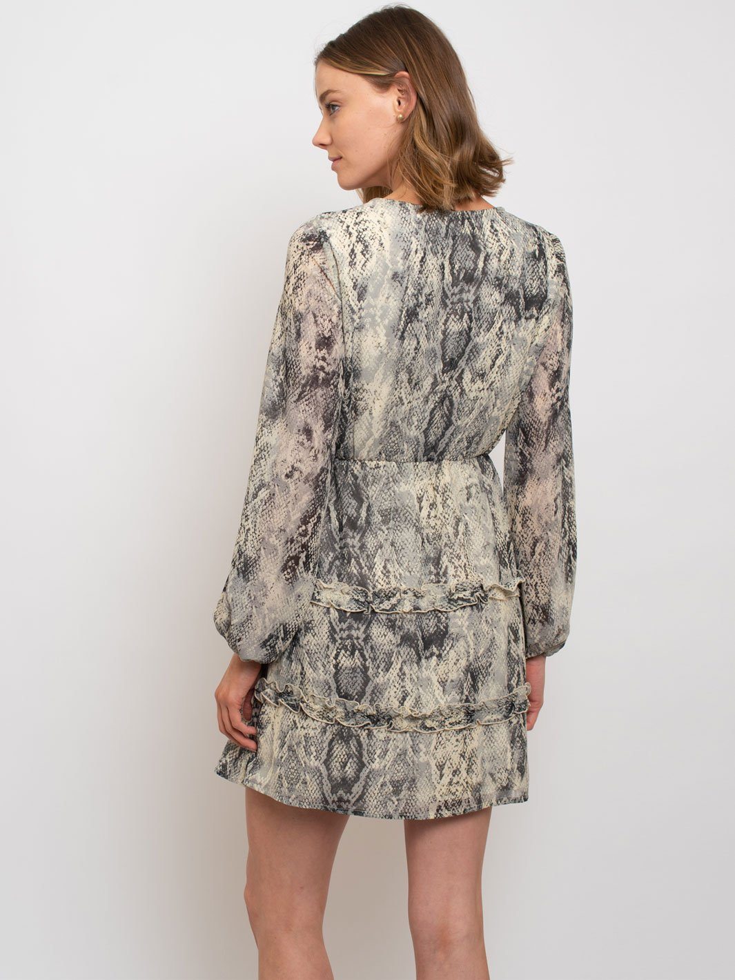 WOMEN'S LONG SLEEVE RUFFLED MINI DRESS