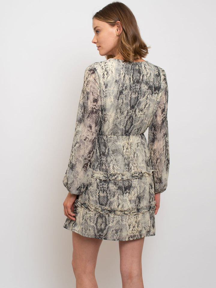 WOMEN'S LONG SLEEVE RUFFLED MINI DRESS