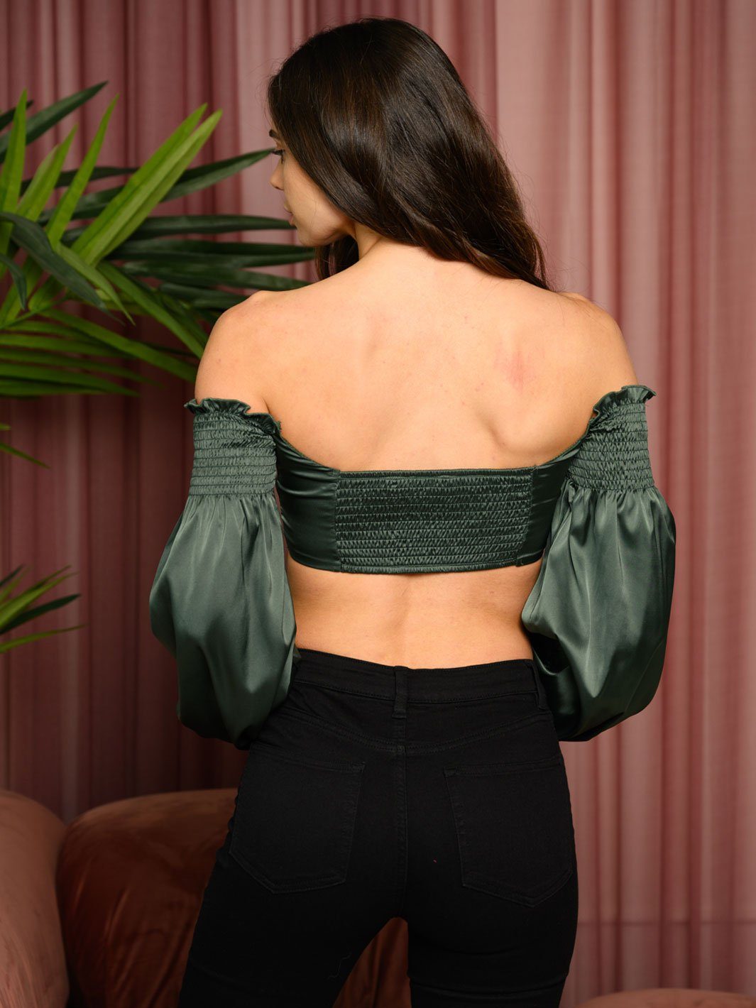 WOMEN'S OFF SHOULDER LACE UP CROP TOP