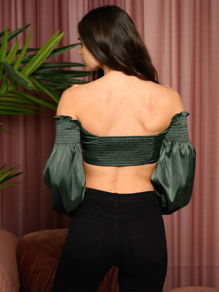 WOMEN'S OFF SHOULDER LACE UP CROP TOP