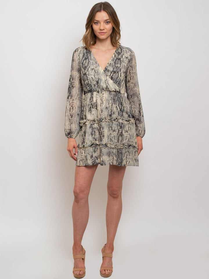 WOMEN'S LONG SLEEVE RUFFLED MINI DRESS