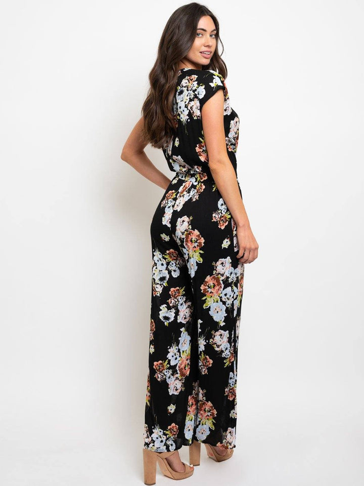 WOMEN'S BLACK FLORAL JUMPSUIT