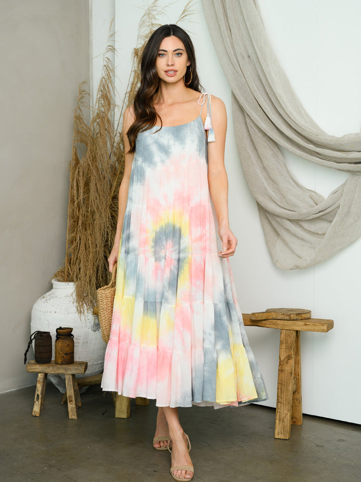 WOMEN'S SLEEVELESS TIE DYE MAXI DRESS