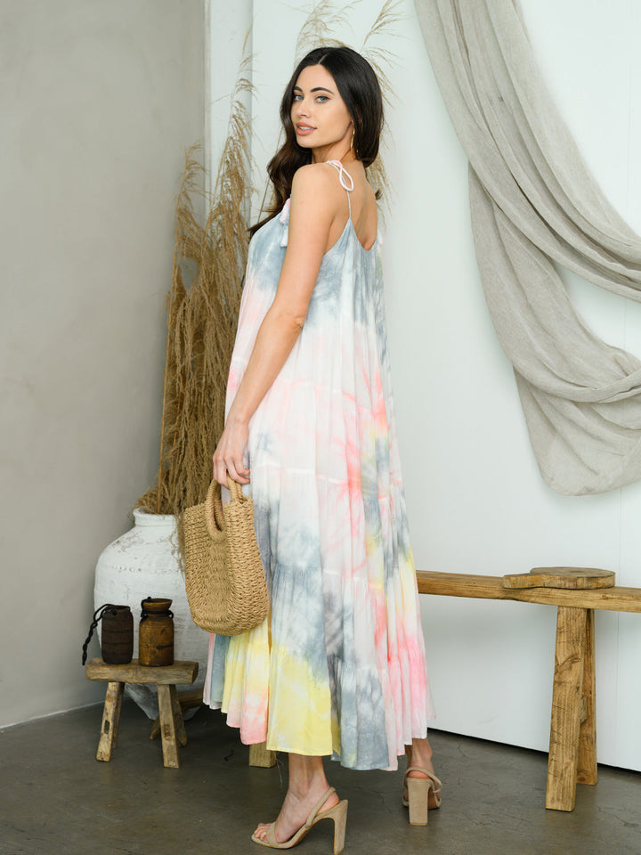 WOMEN'S SLEEVELESS TIE DYE MAXI DRESS