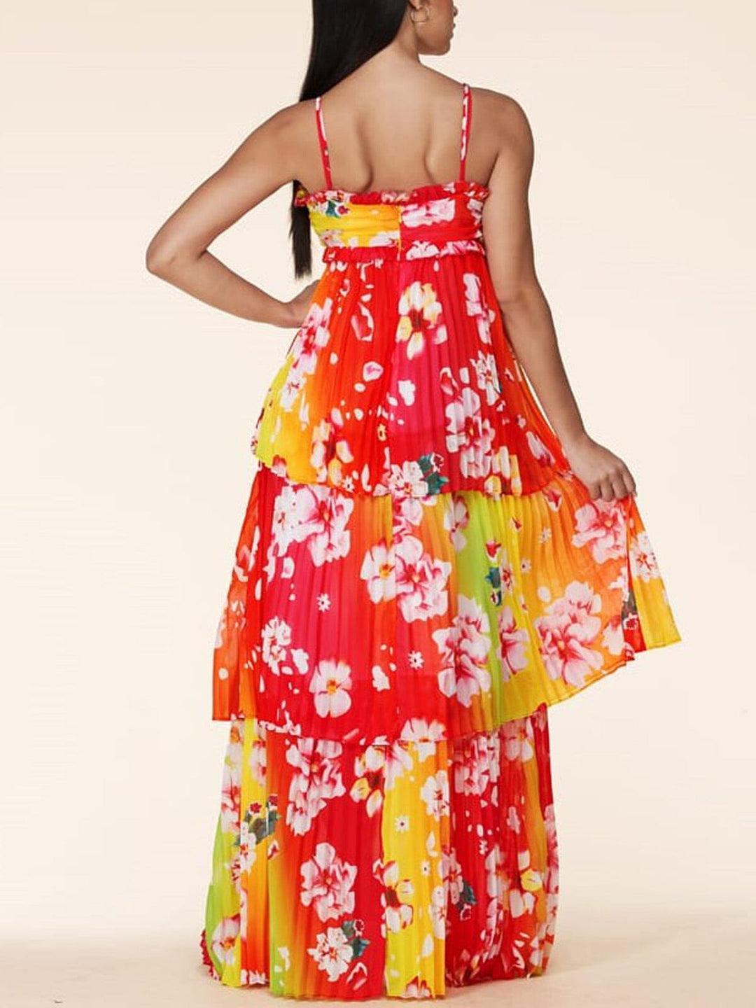 WOMEN'S SLEEVELESS RUFFLE TIERED MAXI DRESS