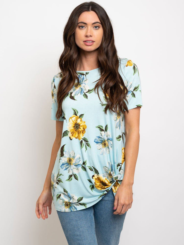 WOMEN'S FLORAL FRONT KNOT TUNIC TOP