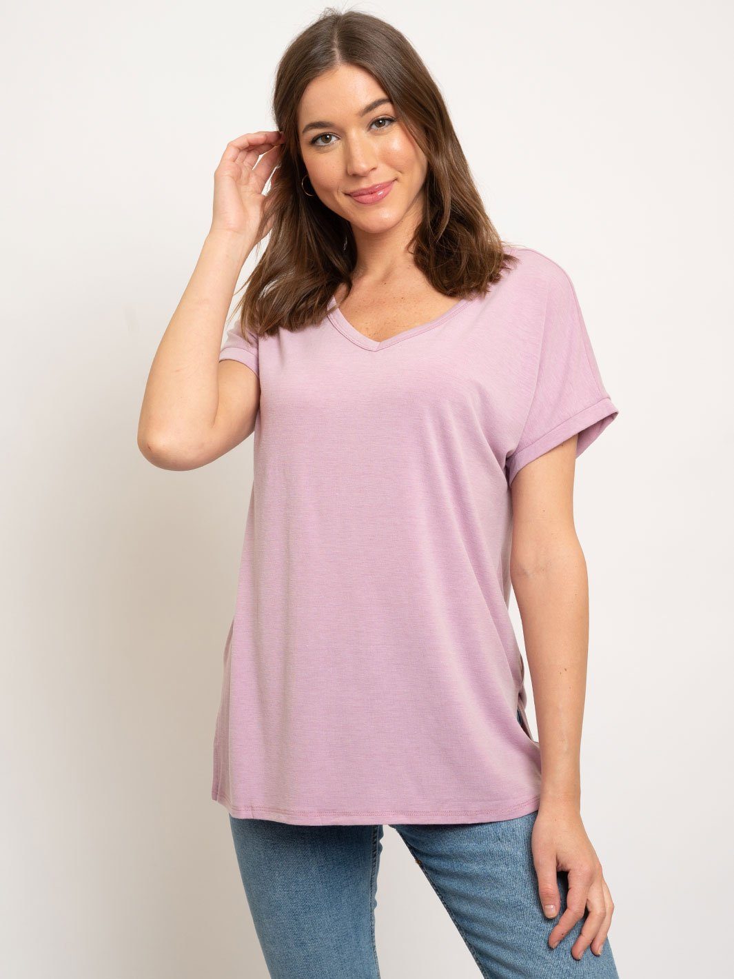 WOMEN'S V-NECK BAND SLEEVE KNIT TOP