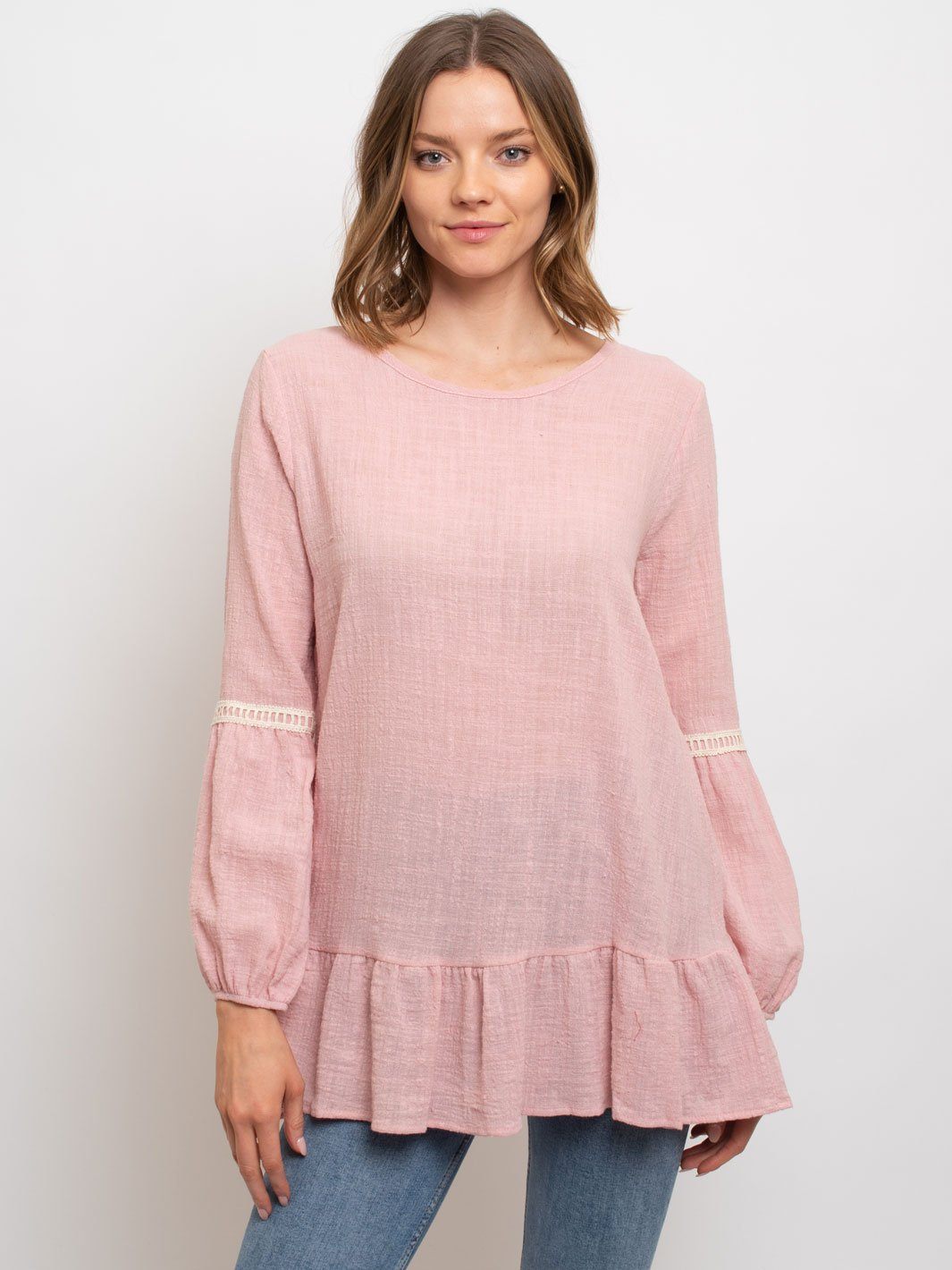 WOMEN'S LONG SLEEVE CROCKET DETAIL SLEEVES TOP