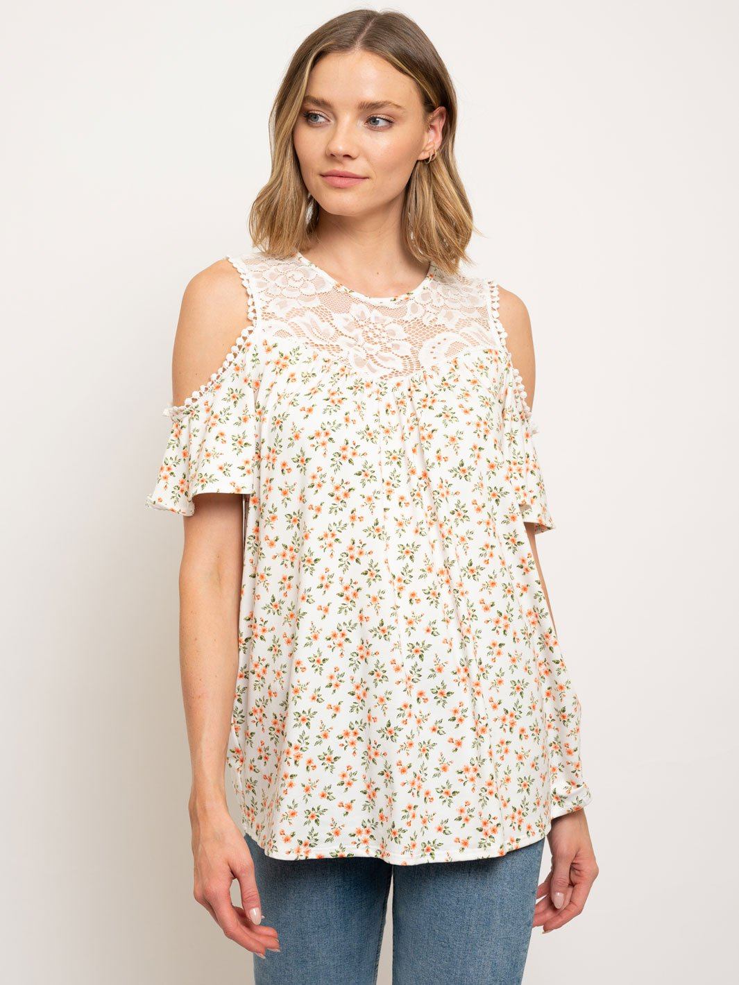 WOMEN'S COLD SHOULDER DITSY FLORAL TOP