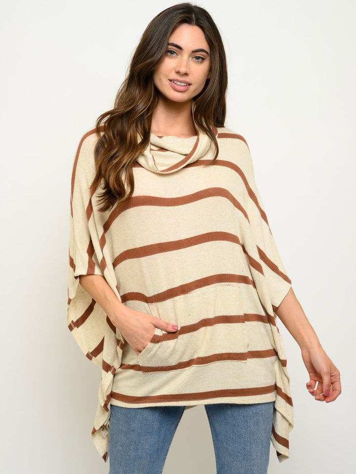 WOMEN'S STRIPES TURTLE NECK TOP