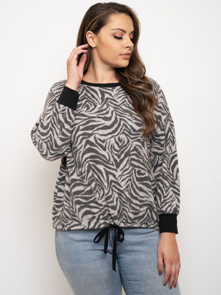 PLUS SIZE ZEBRA PRINT SWEATSHIRT TOP