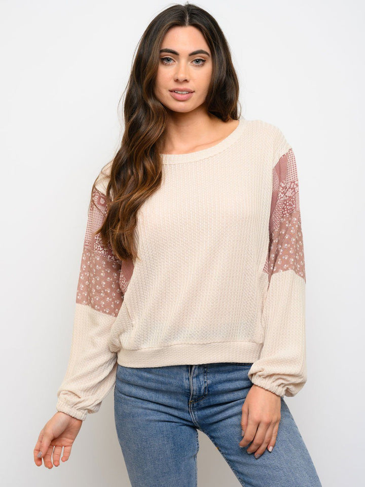 WOMEN'S LONG SLEEVE MULTI PRINT TOP