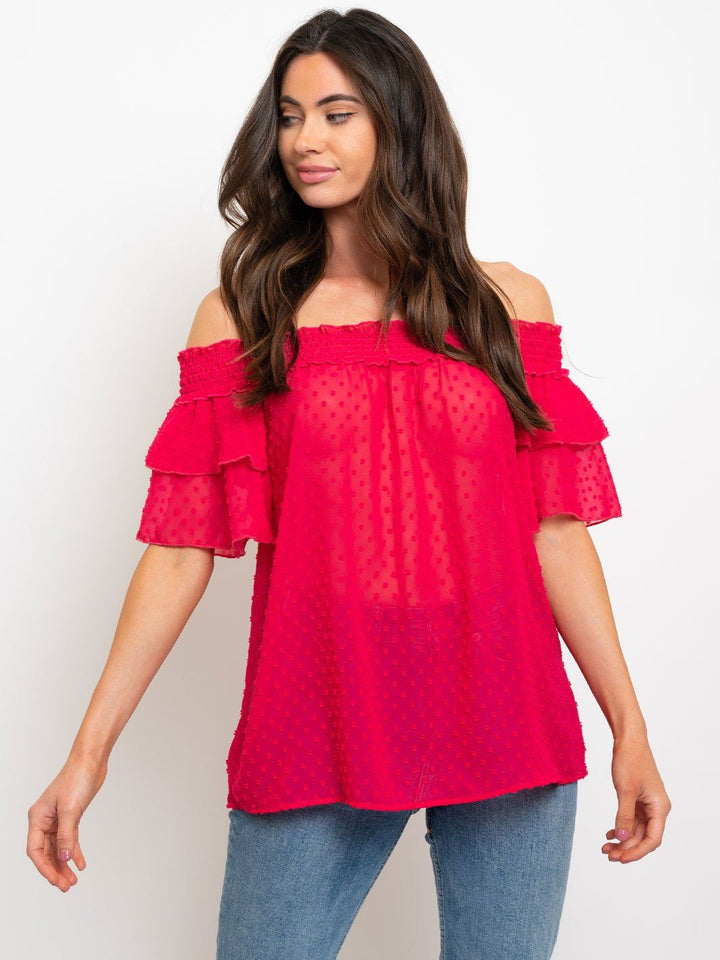 WOMEN'S OFF SHOULDER SWISS DOTS TOP