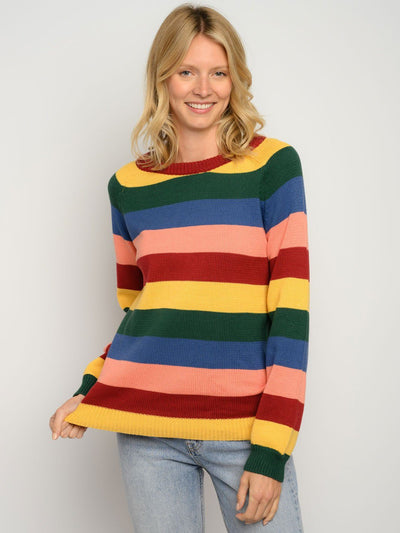 WOMEN'S LONG SLEEVE MULTI STRIPES SWEATER