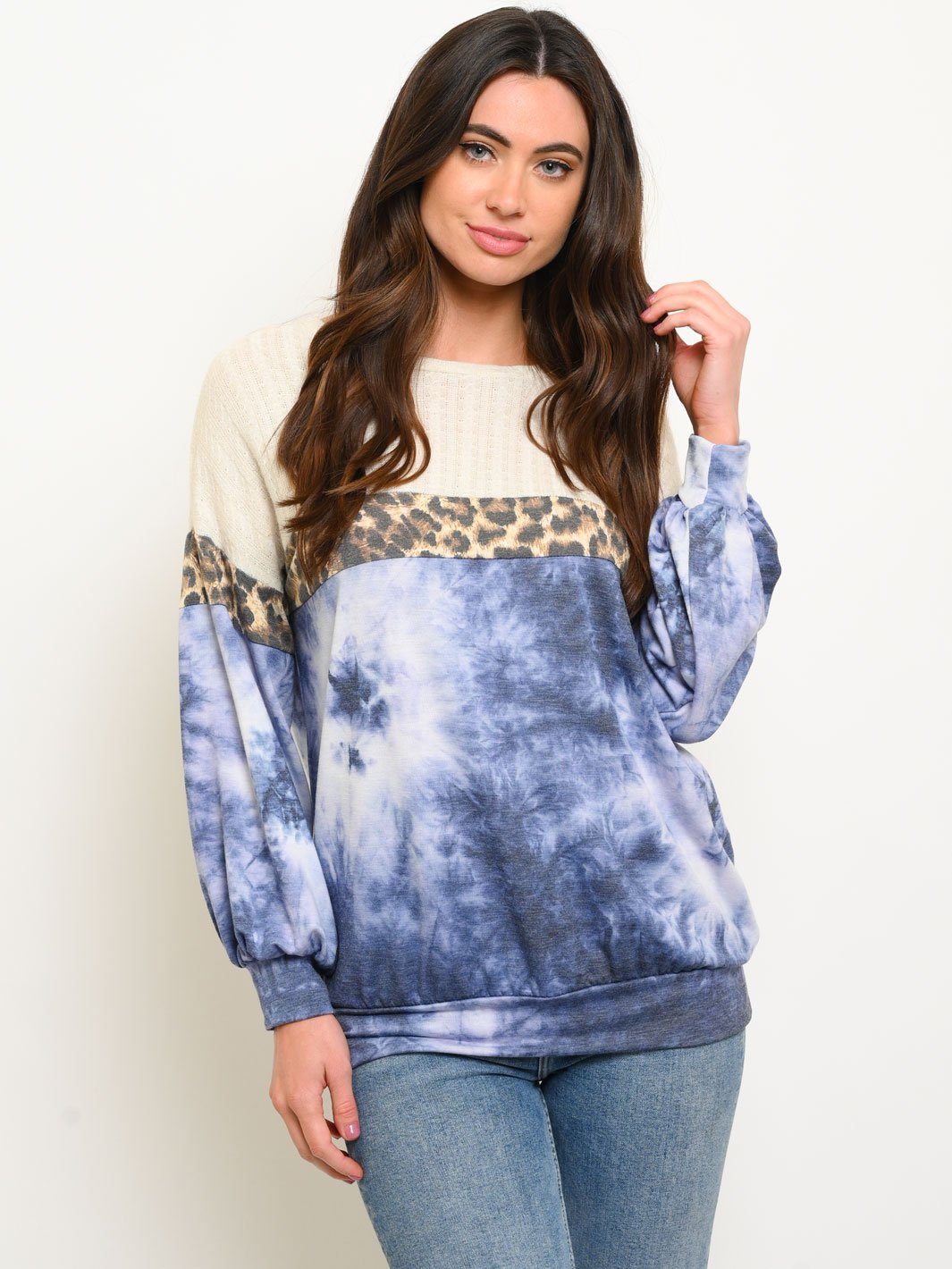 WOMEN'S MULTI PRINT LONG SLEEVE TOP