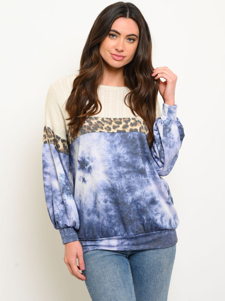WOMEN'S MULTI PRINT LONG SLEEVE TOP