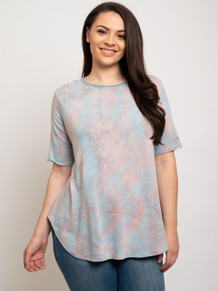 PLUS SIZE TIE DYE SOLID BACK TOP