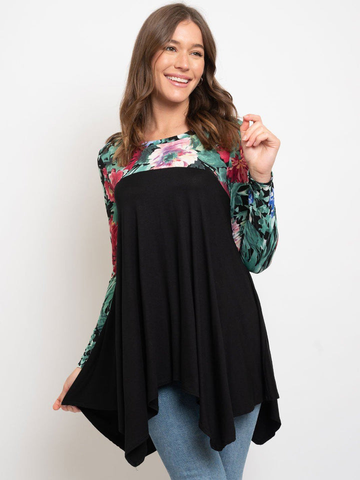 WOMEN'S LONG SLEEVE FLORAL PRINT TUNIC TOP