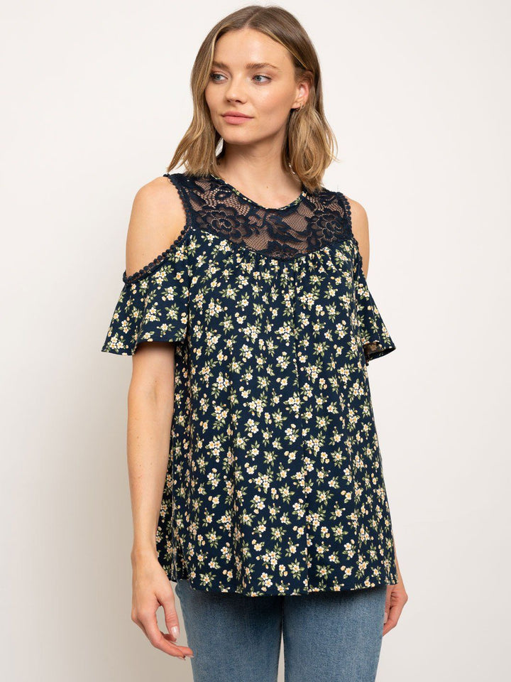 WOMEN'S COLD SHOULDER DITSY FLORAL TOP