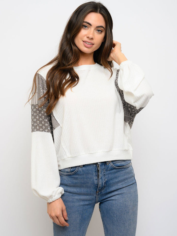 WOMEN'S LONG SLEEVE MULTI PRINT TOP