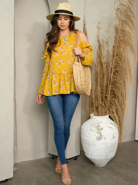 WOMEN'S COLD SHOULDER FLORAL RUFFLE TOP
