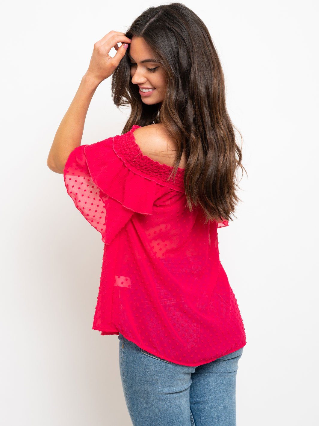 WOMEN'S OFF SHOULDER SWISS DOTS TOP