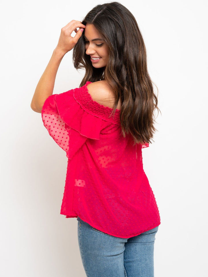 WOMEN'S OFF SHOULDER SWISS DOTS TOP
