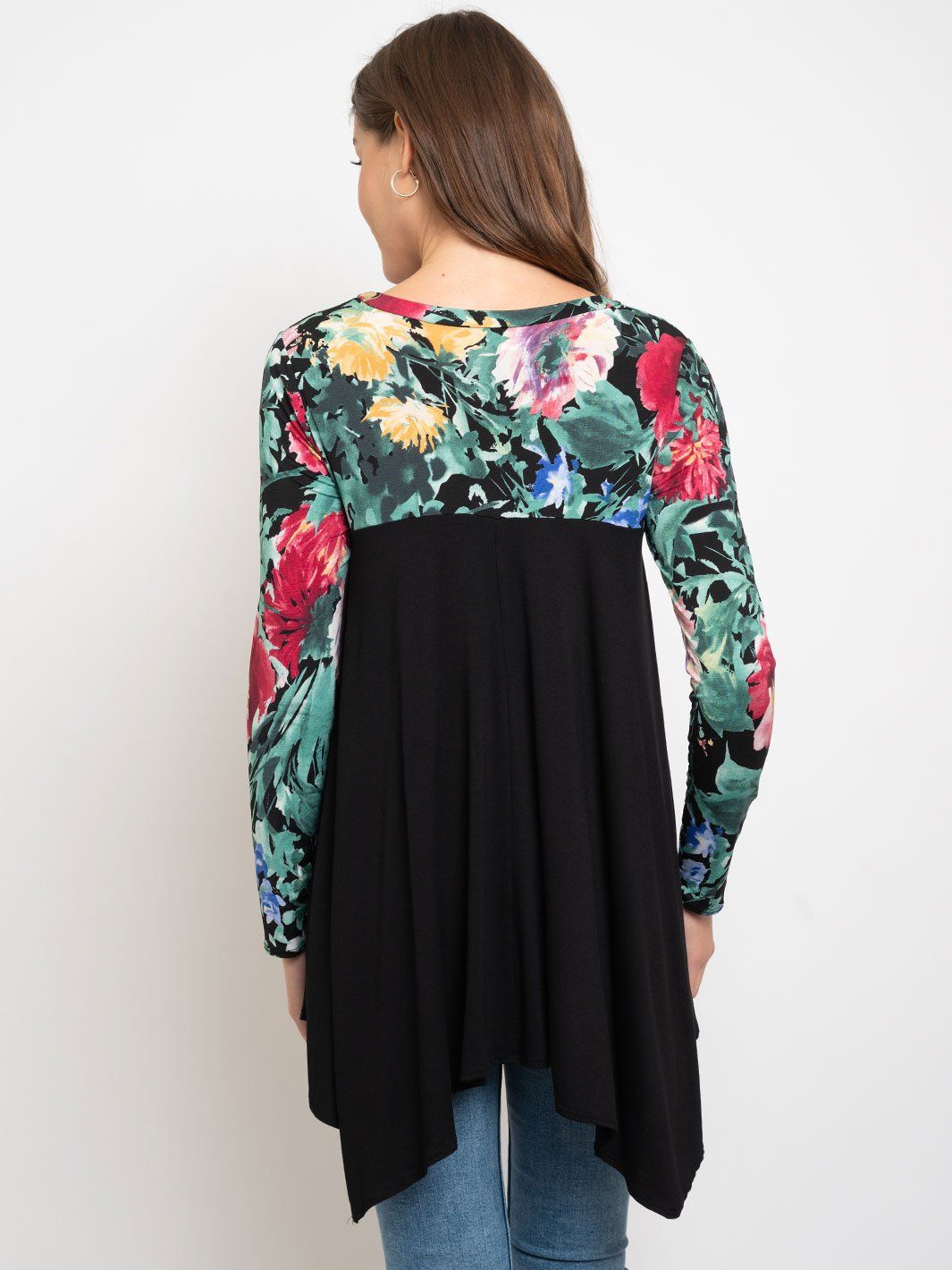WOMEN'S LONG SLEEVE FLORAL PRINT TUNIC TOP