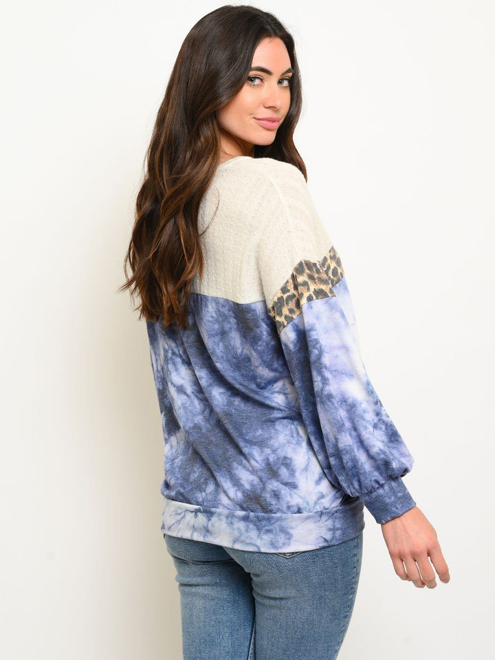 WOMEN'S MULTI PRINT LONG SLEEVE TOP